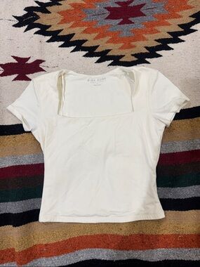 Pink Rose Cream Square Neck Short Sleeve Tee